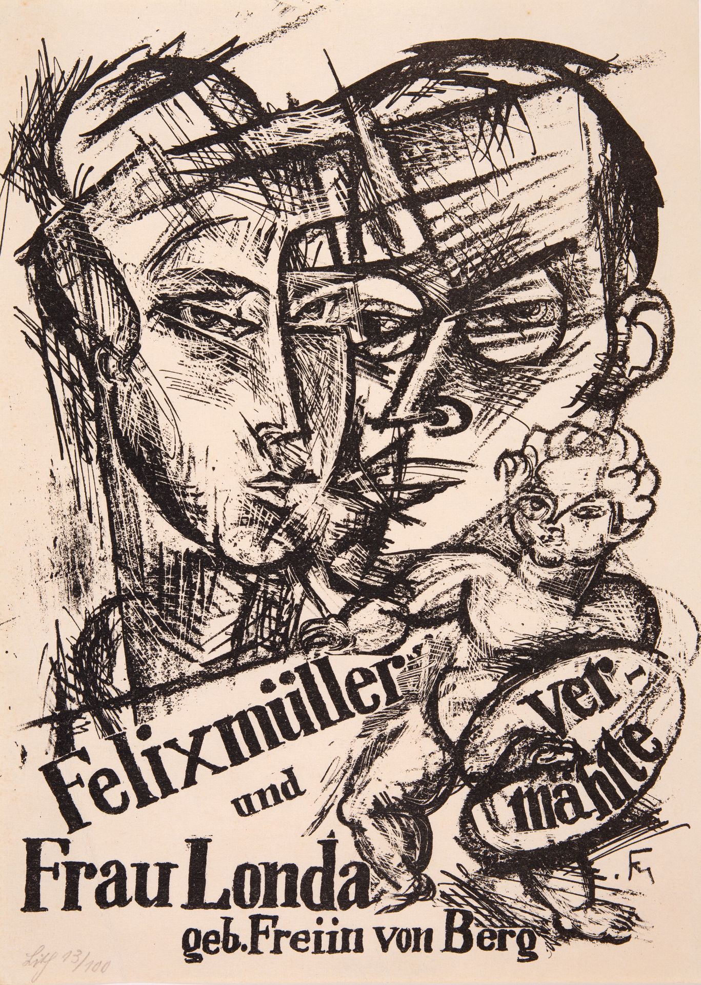 Conrad Felixmüller. Felixmüller und Frau Londa - Vermählte. 1918. Lithographie. Nicht signiert. Ex.