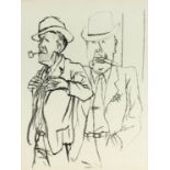 George Grosz. Ohne Titel. (Zwei rauchende Herren). Tuschezeichnung. Nachlassstempel verso.