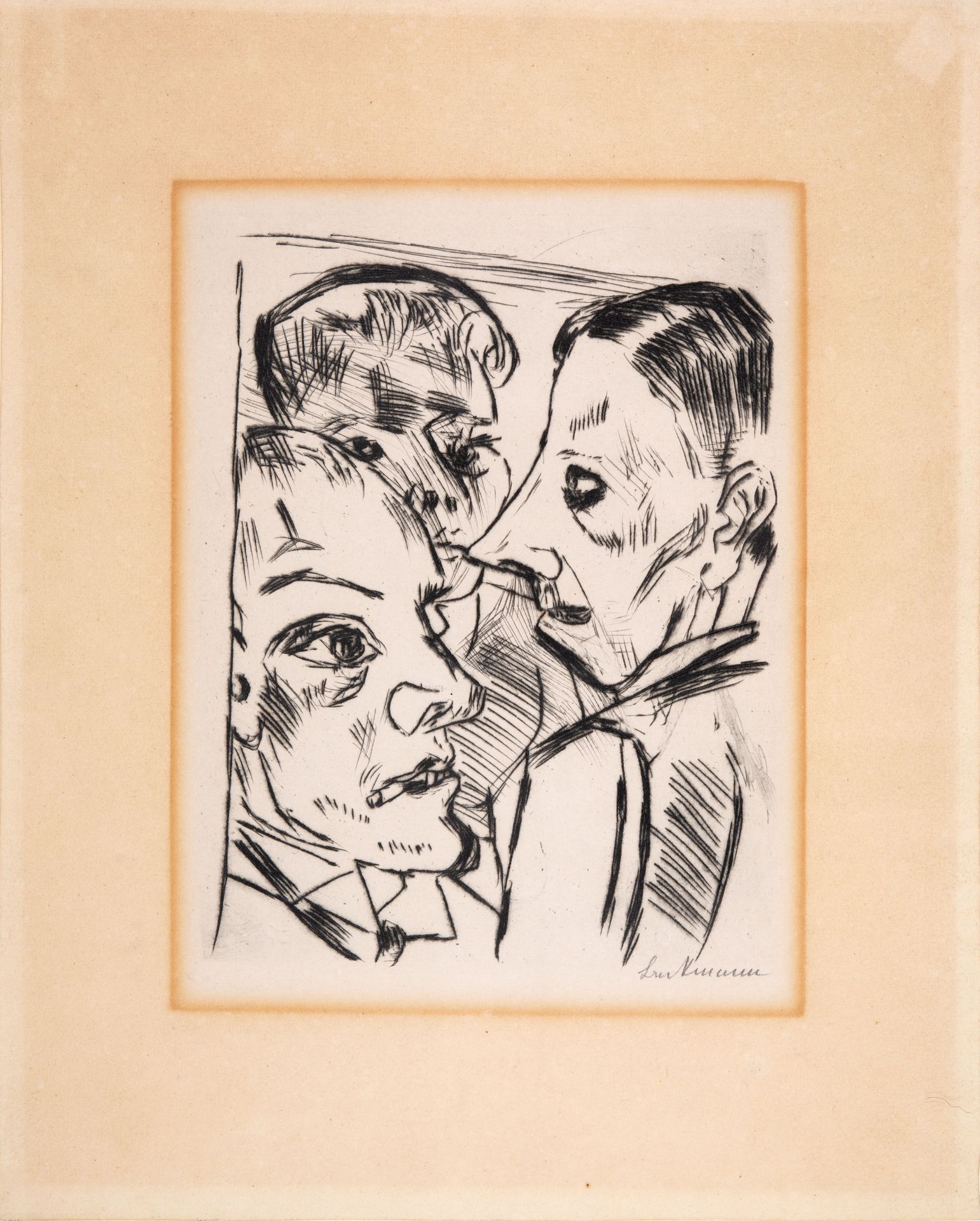 Max Beckmann. Herr Müller, ich und die Buffetmamsell. 1920. Kaltnadelradierung. Signiert. Hofmaier 1