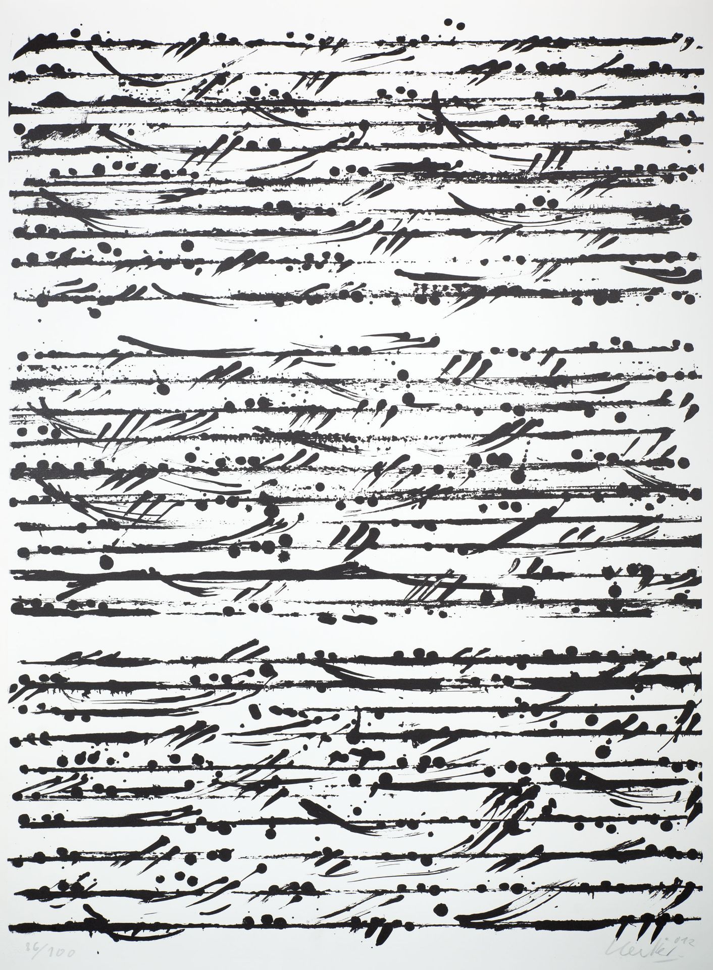 Günther Uecker. Optische Partitur Budapest. 2012. Lithographie. Signiert. Ex. 86/100.