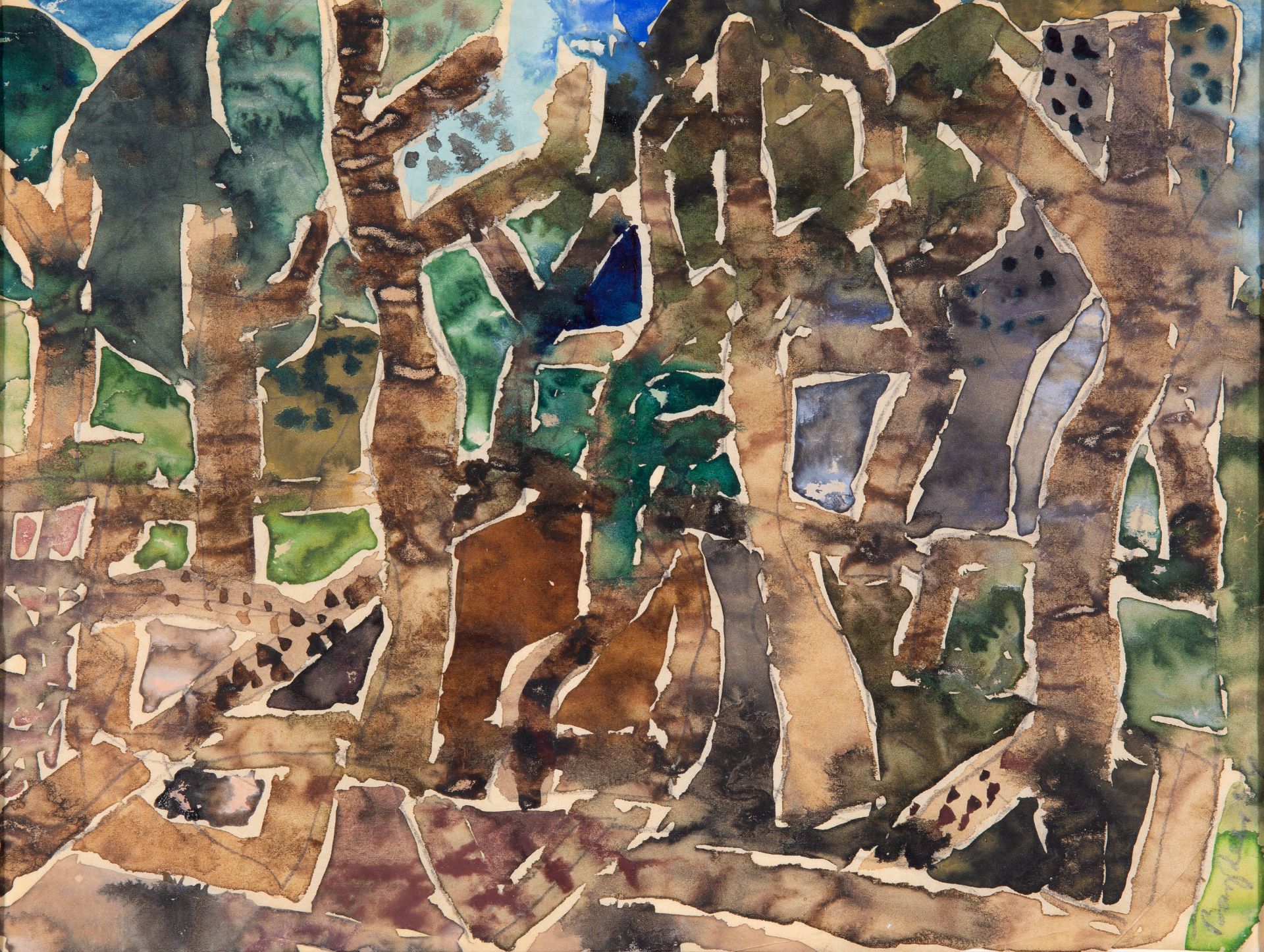 Eduard Bargheer. Landschaft (Olivenhain). 1954(?). Aquarell. Signiert.