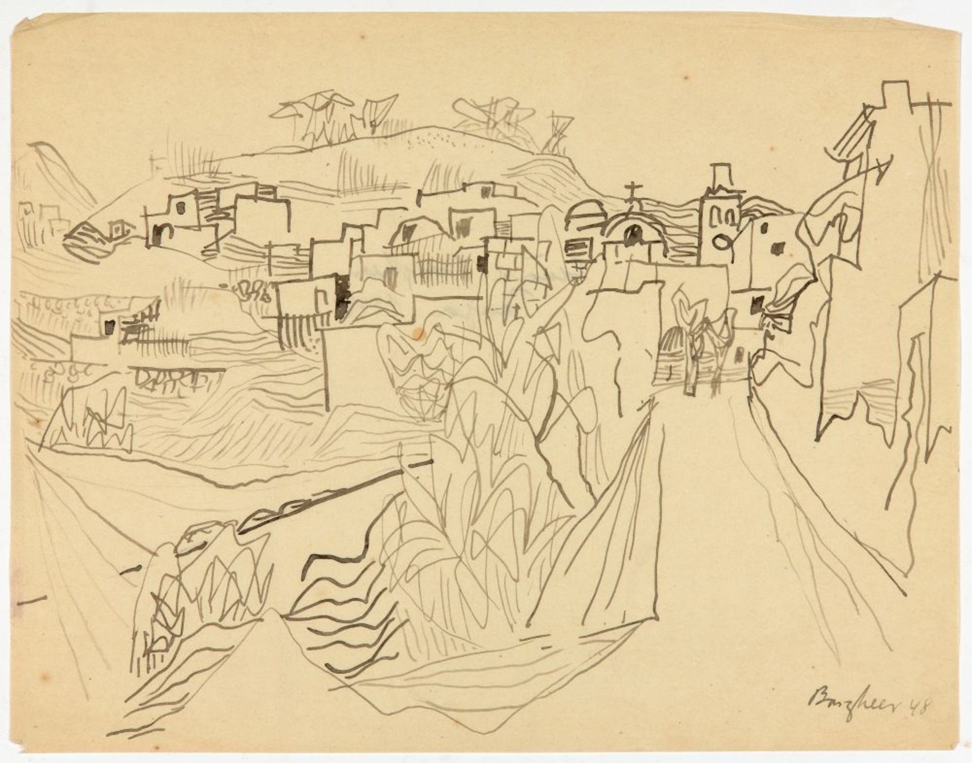 Eduard Bargheer. St. Angelo / Panza (Ischia). 1948. 2 Blatt Tusche. Jeweils signiert. - Bild 2 aus 2