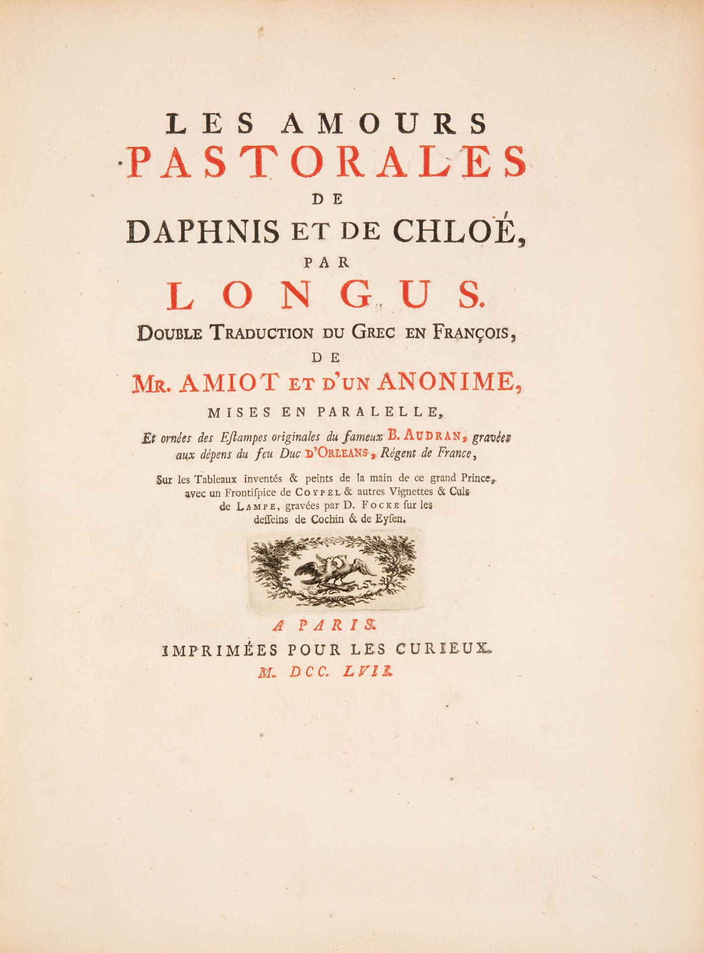 Longus, Les amours pastorales de Daphnis et de Chloé. Paris 1757. - Bild 5 aus 6