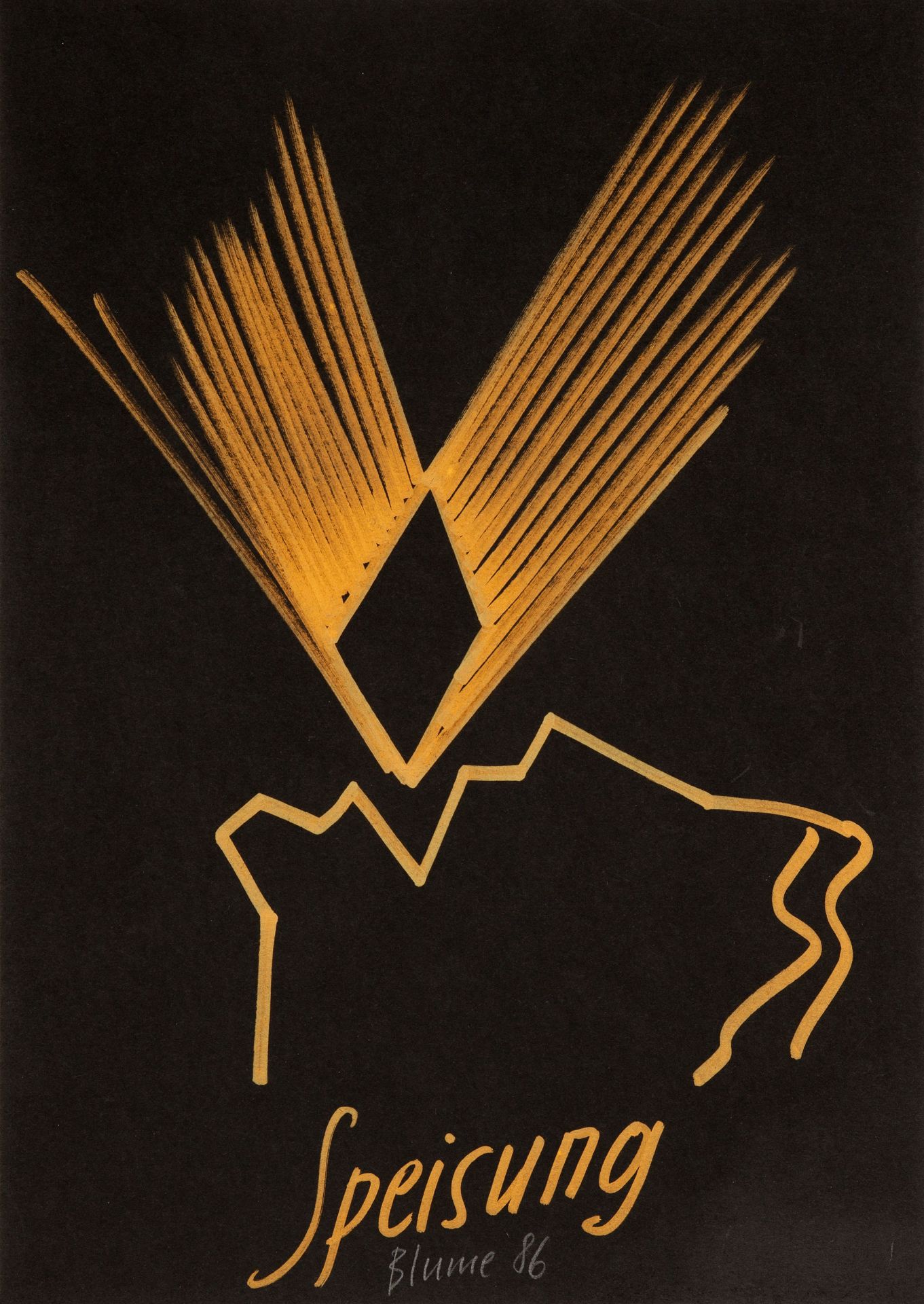 Bernhard Johannes Blume. Odem aus Gold / Speisung / Gedankenstrahl. 1986. 3 Blatt Goldlackstift auf  - Bild 2 aus 3