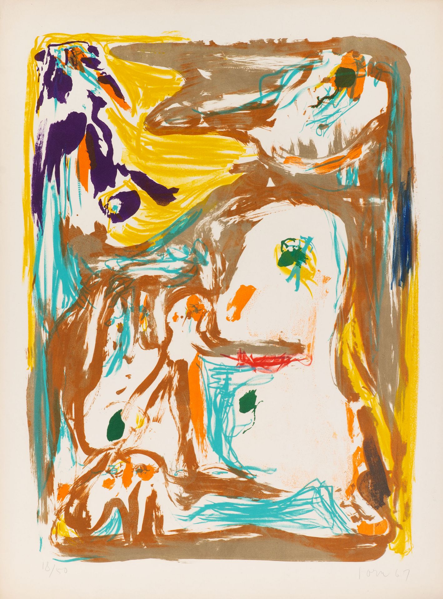 Asger Jorn. Ohne Titel. 1967. Farblithographie. Signiert. Ex. 18/50. Dazu: 2 Blatt Andrucke.