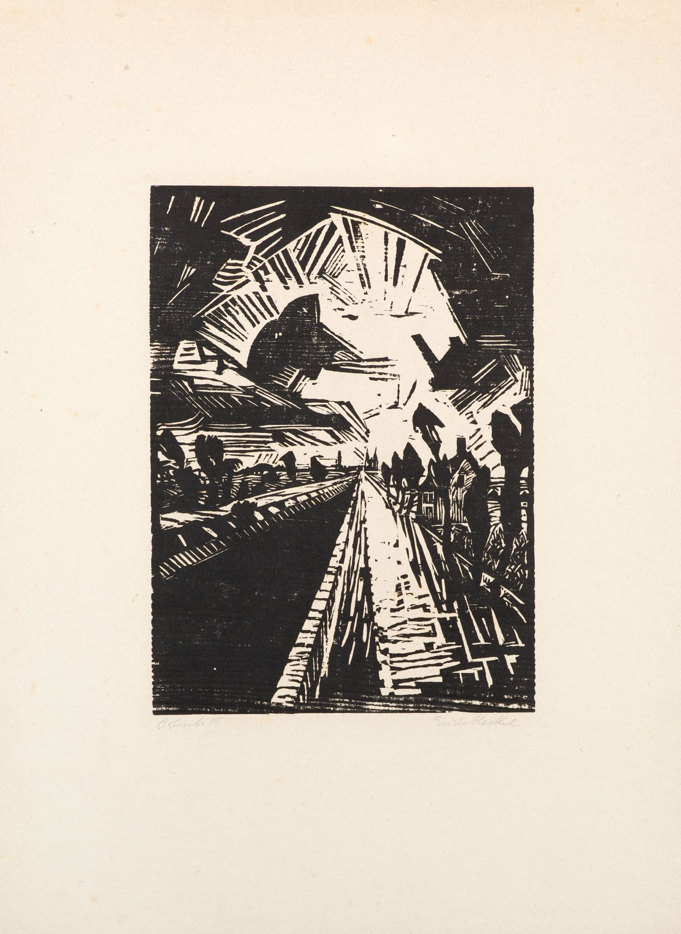 Erich Heckel. Gerader Kanal (Langer Kanal). 1915. Holzschnitt. Signiert, bez. "Ostende". Ebner/Gabel