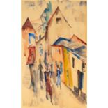 Josef Urbach. Straßenszene. 1919. Aquarell/Bleistift auf Papier. Signiert.