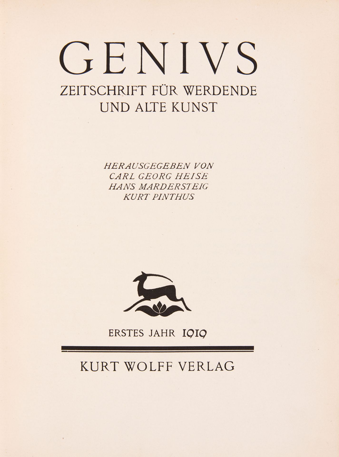 Genius. Zeitschrift für alte und werdende Kunst. 3 Jge. in 5 Bdn. 1919-21.