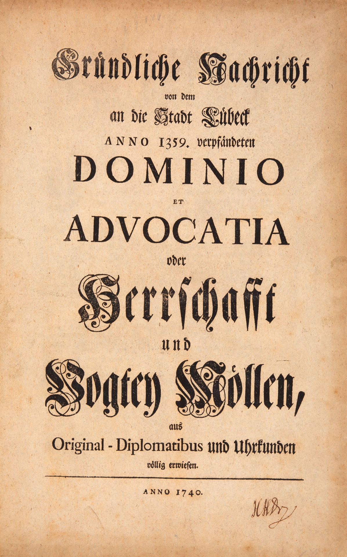 J. G. von Meyer, Nachricht von dem an die Stadt Lübeck Anno 1359 verpfändeten Dominio et Advocatia.