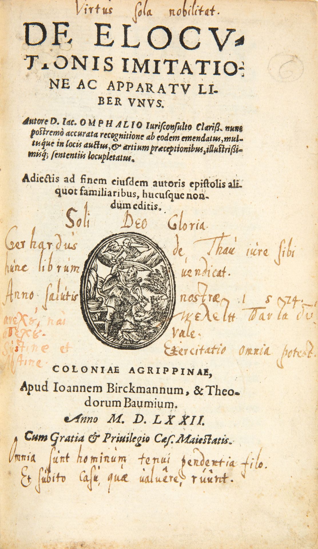 J. Omphalius, De elocutionis imitatione. Köln 1572./ 1 Werk v. Cicero angebunden.