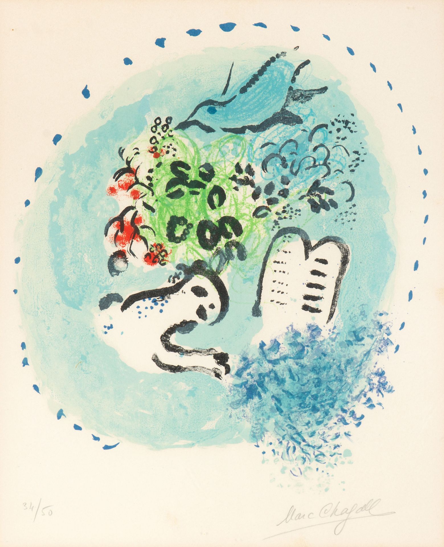 Marc Chagall. Tête de Chapitre (aus: Zwölf Glasmalerei-Modelle für Jerusalem). 1964. Farblithographi