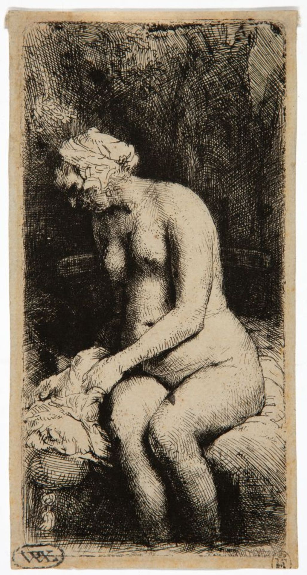 Rembrandt. Nackte Frau im Freien mit den Füssen im Wasser. 1658. Radierung. NH 309 I (von II).