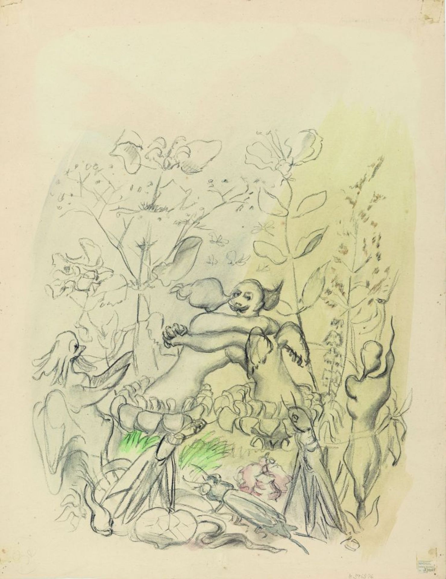 Ludwig Meidner. Apokalyptische Komposition. Verso: Insektenszene.1940-1950. Aquarell und schwarze Kr