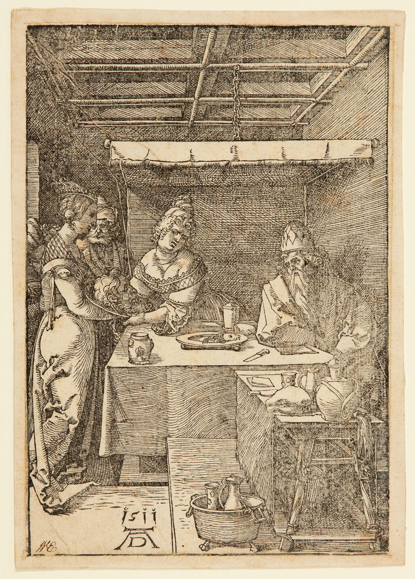 Albrecht Dürer. Herodias empfängt das Haupt des Johannes. 1511. Holzschnitt. Meder 232 d/e (von g), 