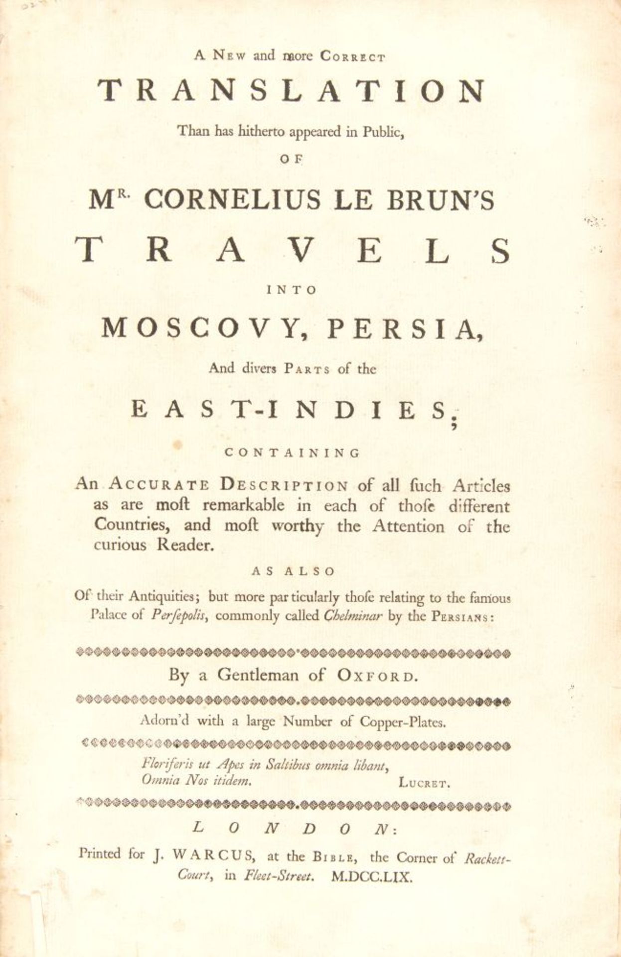 C. le Bruijn, Travels into Moscovy, Persia and East-Indies. London 1759. - Bild 2 aus 3