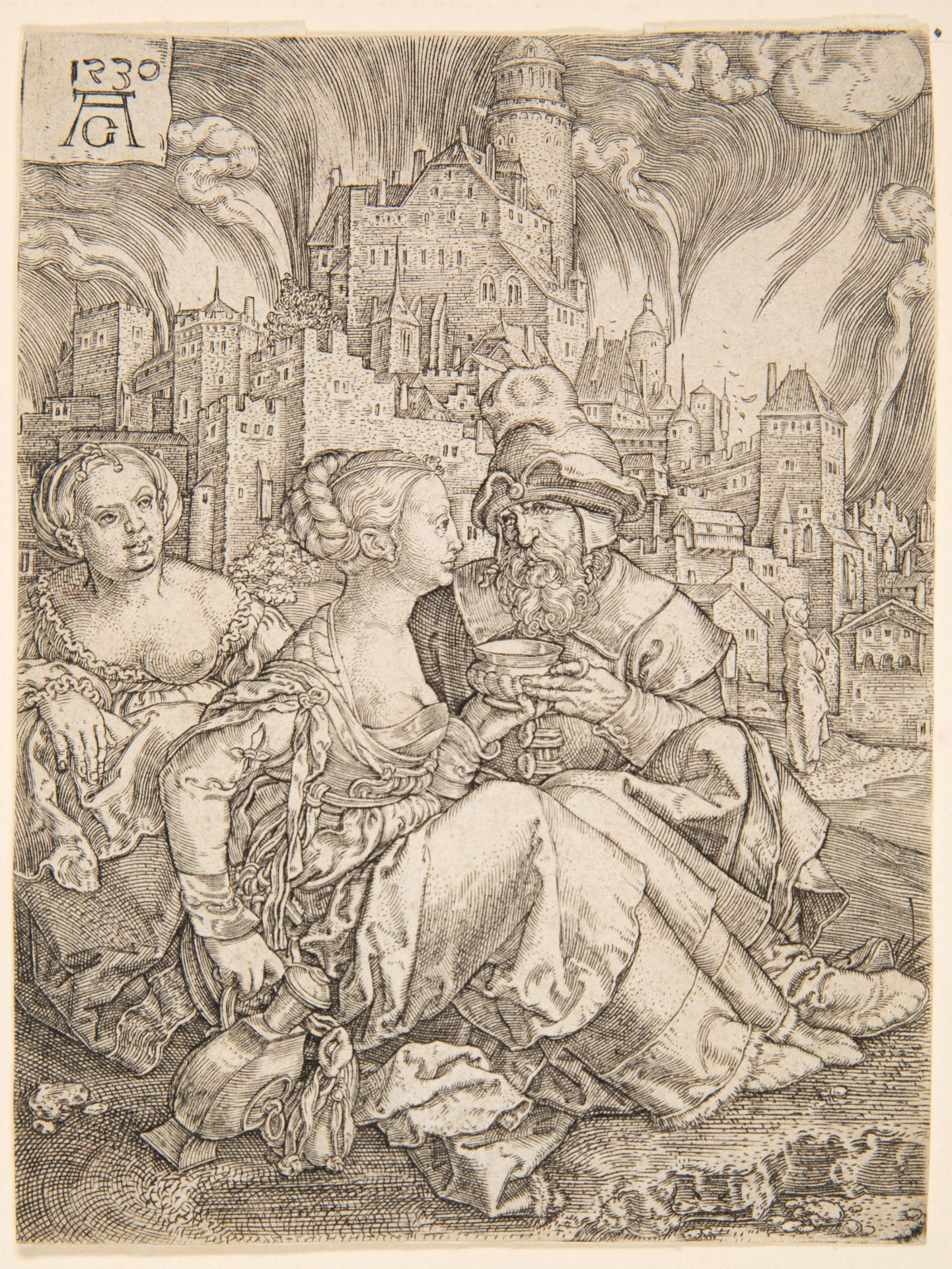 Heinrich Aldegrever. Lot und seine Töchter. 1530. Kupferstich. New Hollstein 13.