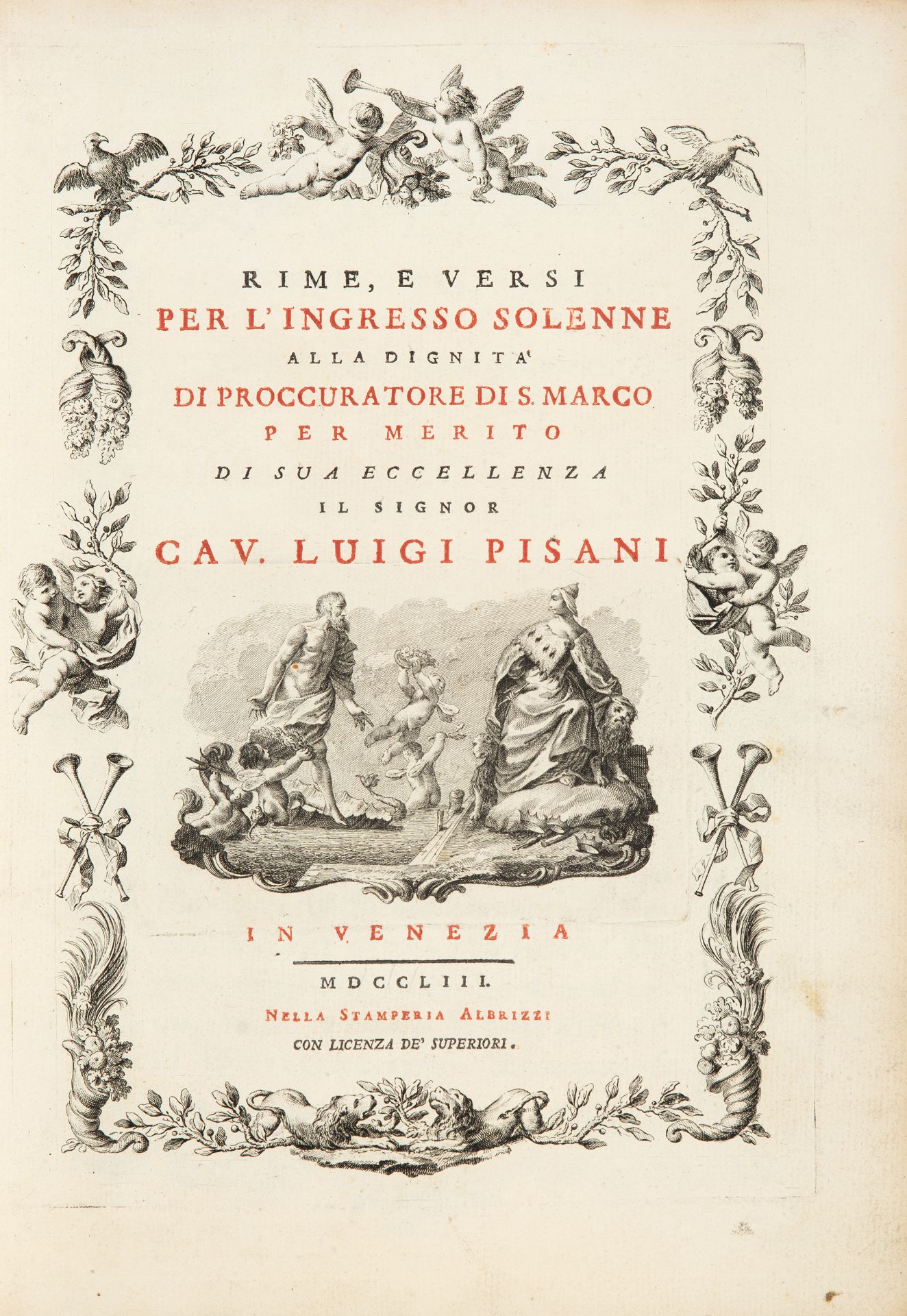 Rime e versi... Cav. Luigi Pisani. Venedig 1753. - Bild 2 aus 3