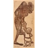 Christian Rohlfs. Tod mit Kind. 1912/13. Linolschnitt. Signiert. (Beschnitten)