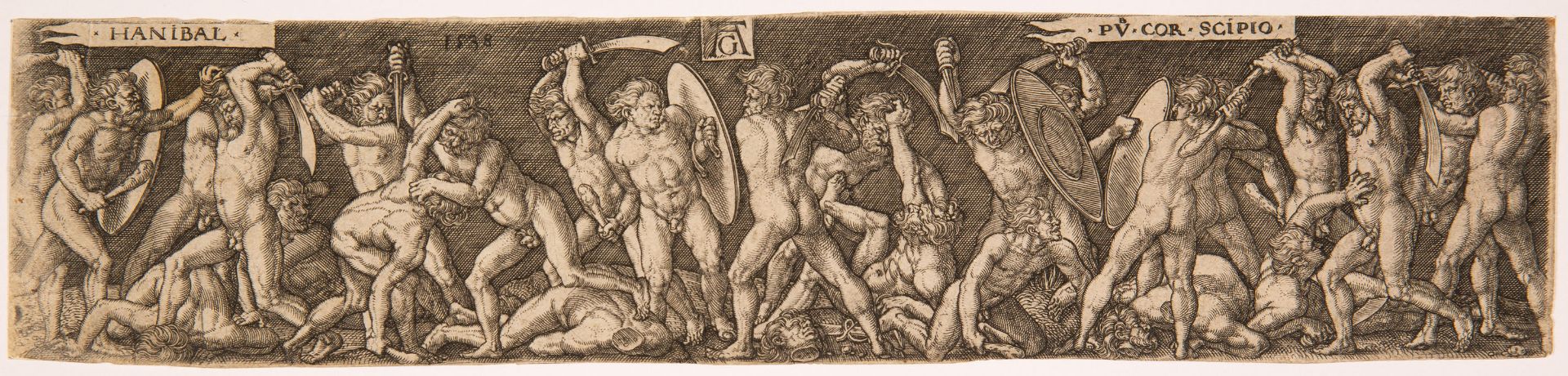 Heinrich Aldegrever. Hannibal im Kampf gegen Scipio. 1538. Kupferstich. New Hollstein 71 II/II.
