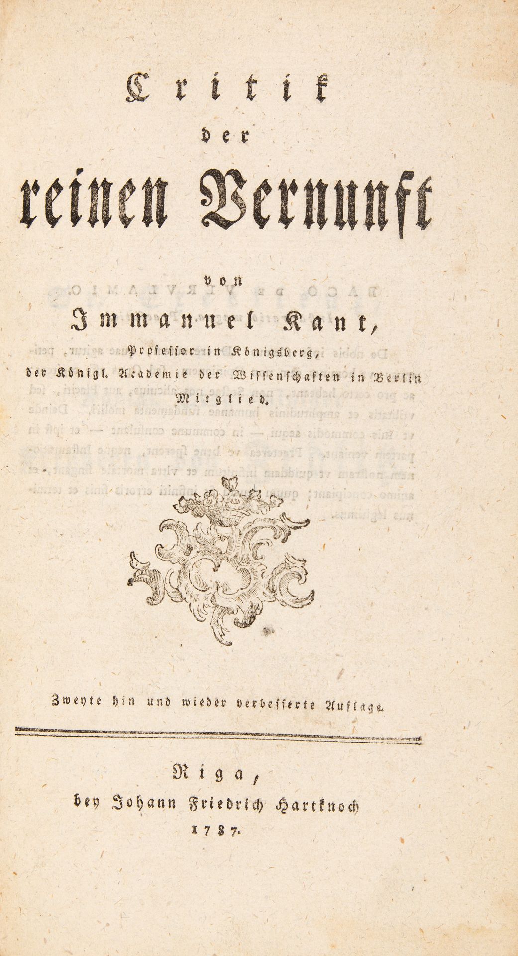 I. Kant, Critik der reinen Vernunft. 2. verb. Aufl. Riga 1787.