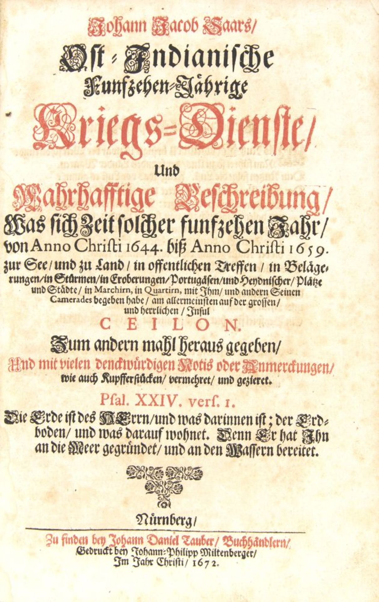 J. J. Saar, Ost-Indianische Kriegs-Dienste. Nürnberg 1672. - Bild 2 aus 4