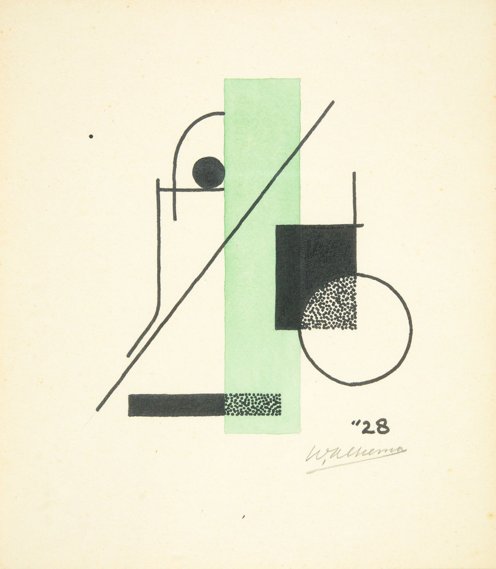 Wobbe Alkema. Ohne Titel. Aquarell mit Tusche. 1928. Signiert.