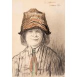 Franz Radziwill. Frau mit Hut. 1927. Bleistift, Farbstifte und Sepia. Signiert und datiert. Seeba Wv