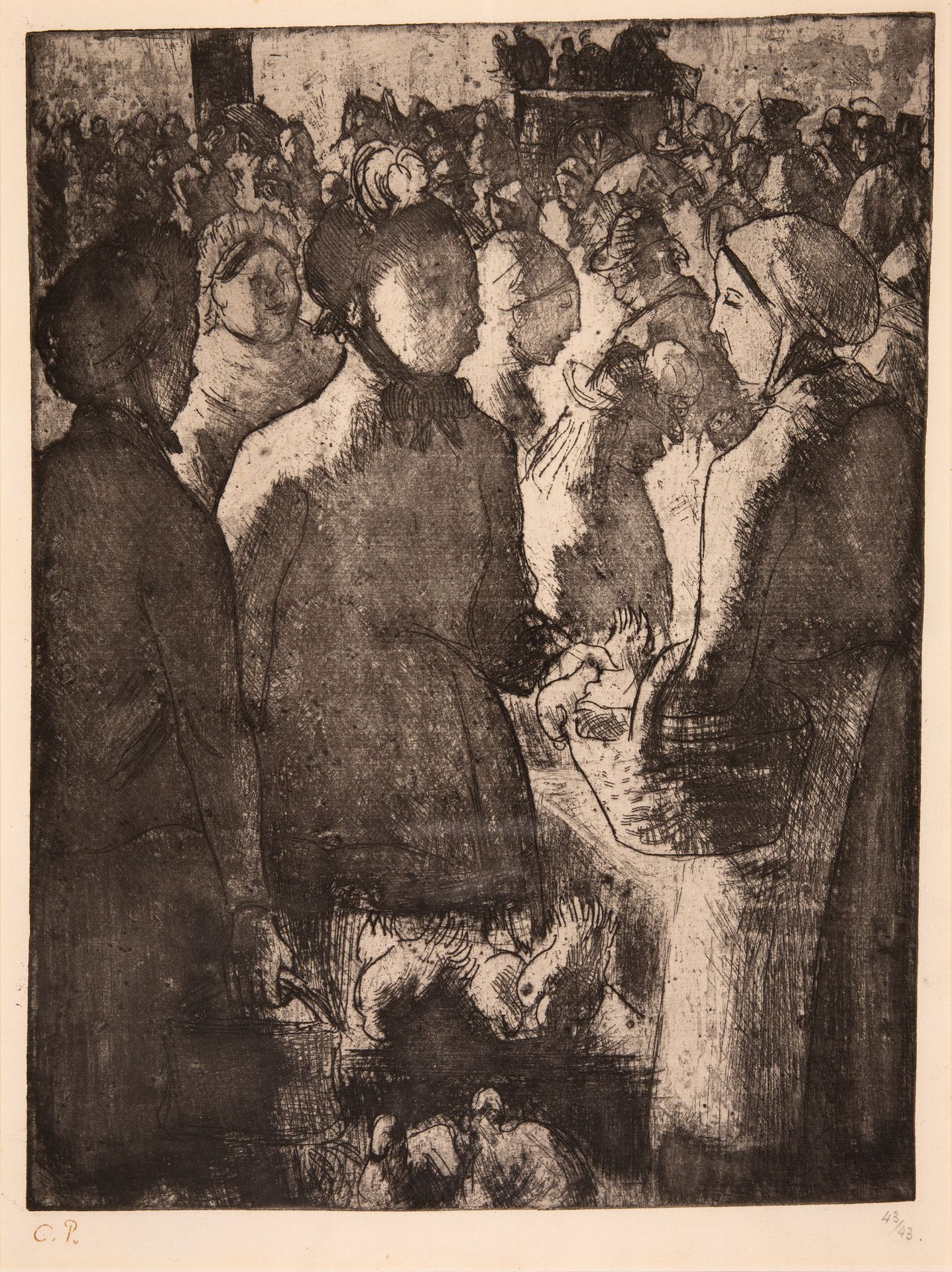 Camille Pissarro. Marché à la volaille à Gisors. 1891. Radierung und Aquatinta. Mit Monogrammstempel