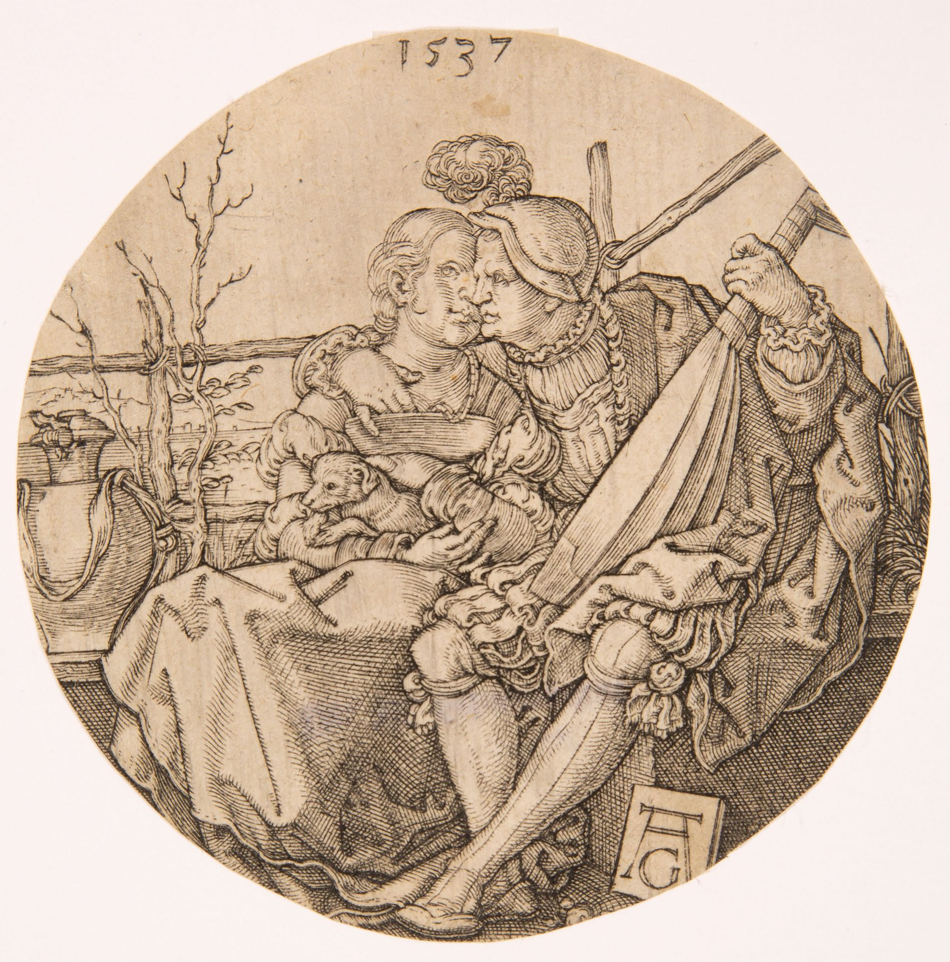 Heinrich Aldegrever. Ein Lautenspieler und seine Geliebte. 1537. Kupferstich. New Hollstein 172.