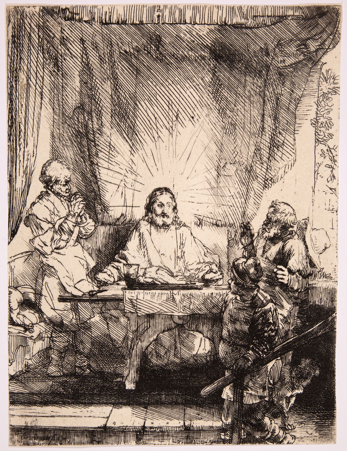 Rembrandt. Christus in Emmaus, die größere Platte. 1654. Radierung. New Hollstein 283 IV/V.