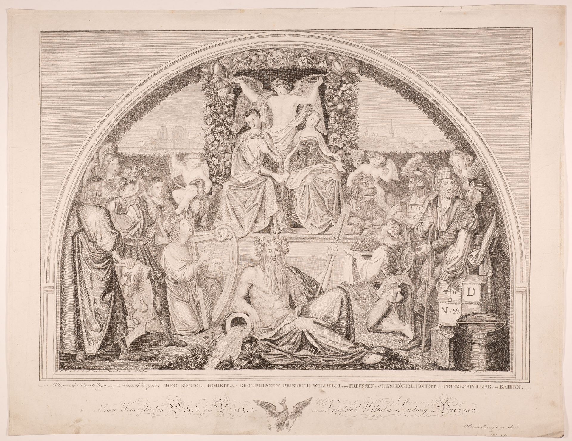 P. Cornelius. Huldigungsblatt zur Hochzeit v. Friedrich Wilhelm v. Preussen mit Elise von Bayern. Ku
