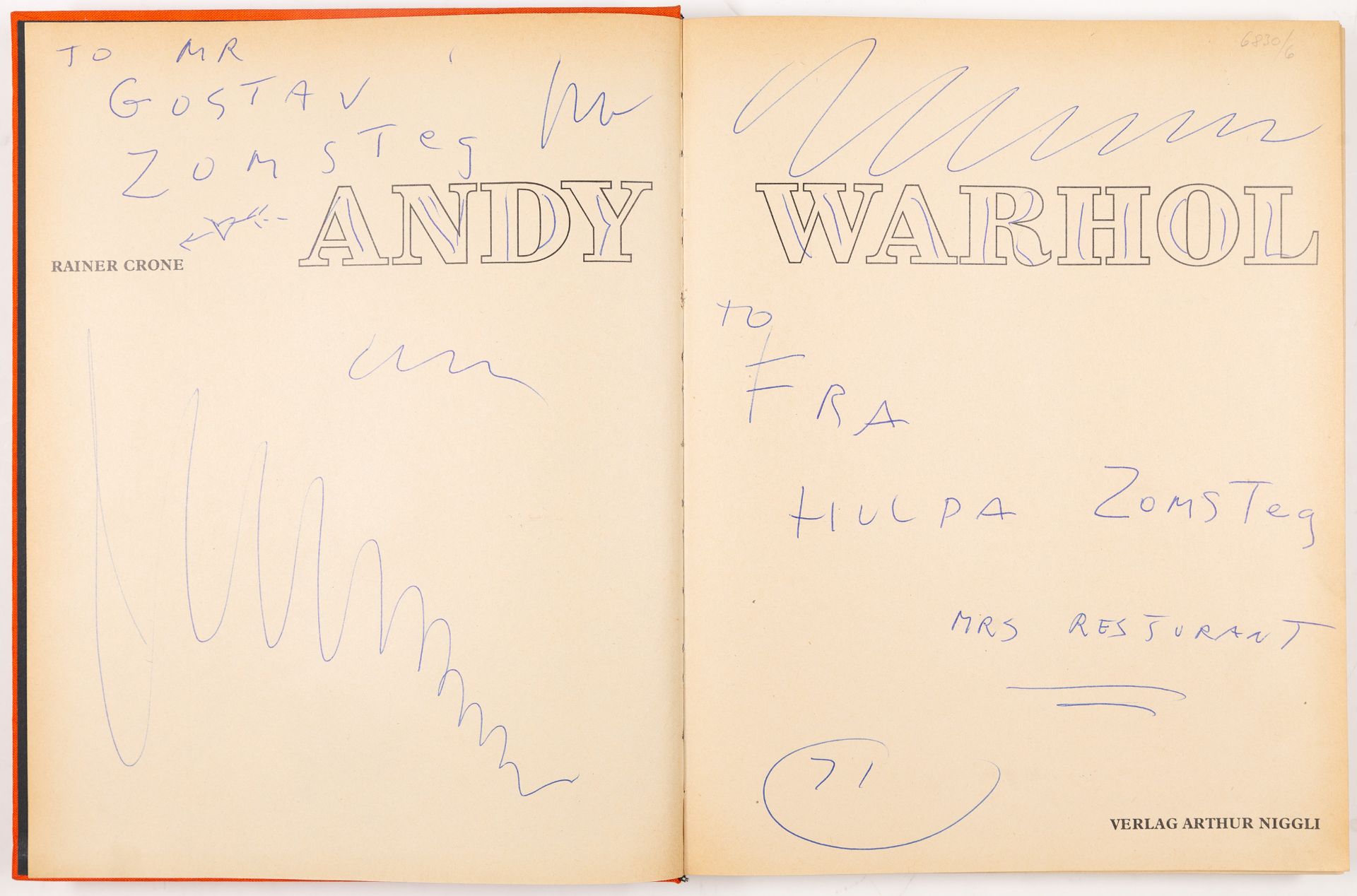 R. Crone, Andy Warhol. Salenstein und Stgt 1970. - Mit Widmung von A. Warhol. - Bild 2 aus 2