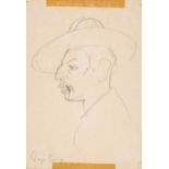 Diego Rivera. Portät eines Mannes mit Hut im Profil. Zeichnung. Signiert