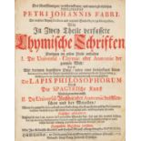 P. J. Fabre, Chymische Schriften. Bd. I (von 2). 2 Tle. in 1 Bd. Hamburg 1713.