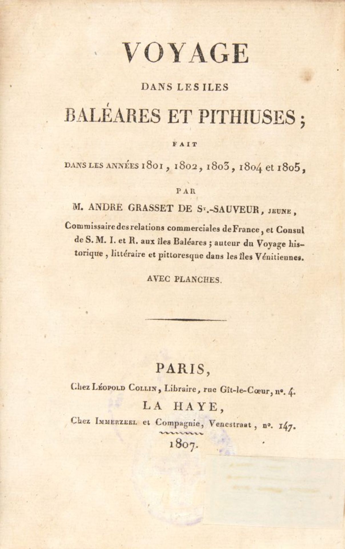 A. Grasset de Saint-Sauveur, Voyage dans les Iles Baléares et Pithiuses. Paris 1807. - Bild 2 aus 3