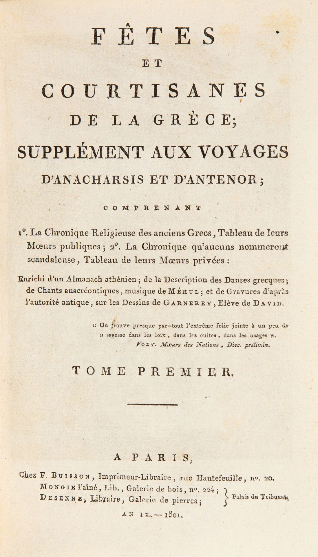 J. B. P. Chaussard, Fêtes et courtisanes de la Grèce. Bde. I-III (von 4). Paris 1801.