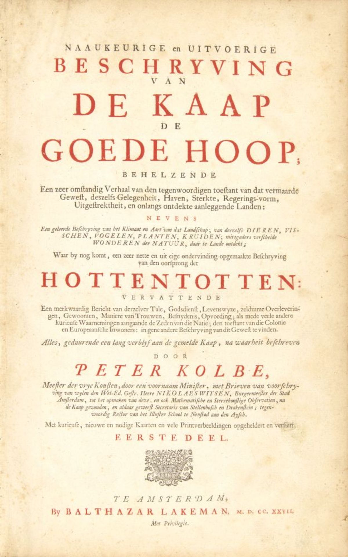 P. Kolbe, Beschryving van de Kaap de Goede Hoop. 2 Bde. Amsterdam 1727 - Bild 2 aus 4