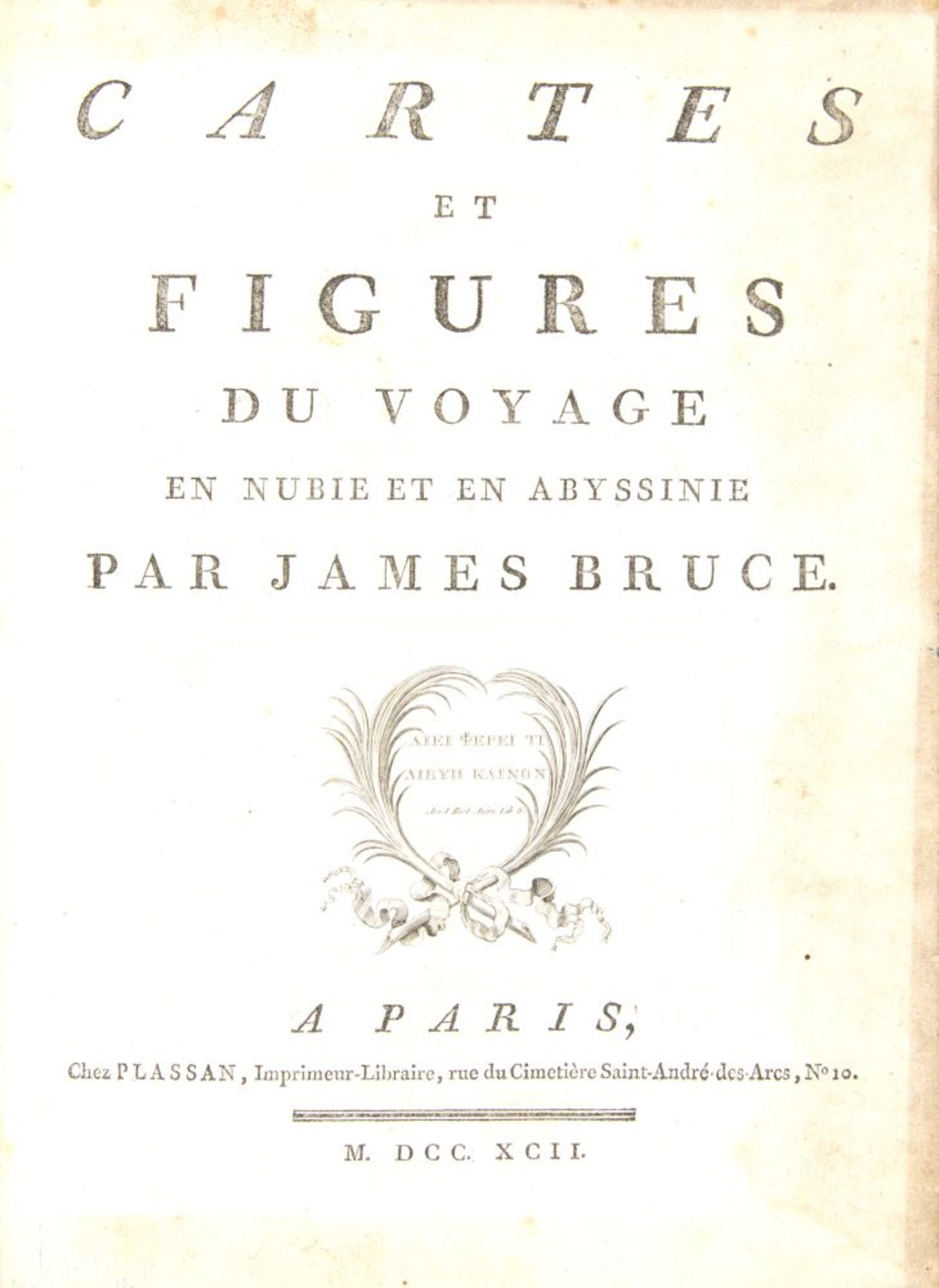 J. Bruce (of Kinnaird), Cartes et figures du Voyage en Nubie et en Abyssinie. (Atlasband). Paris 179 - Bild 2 aus 4