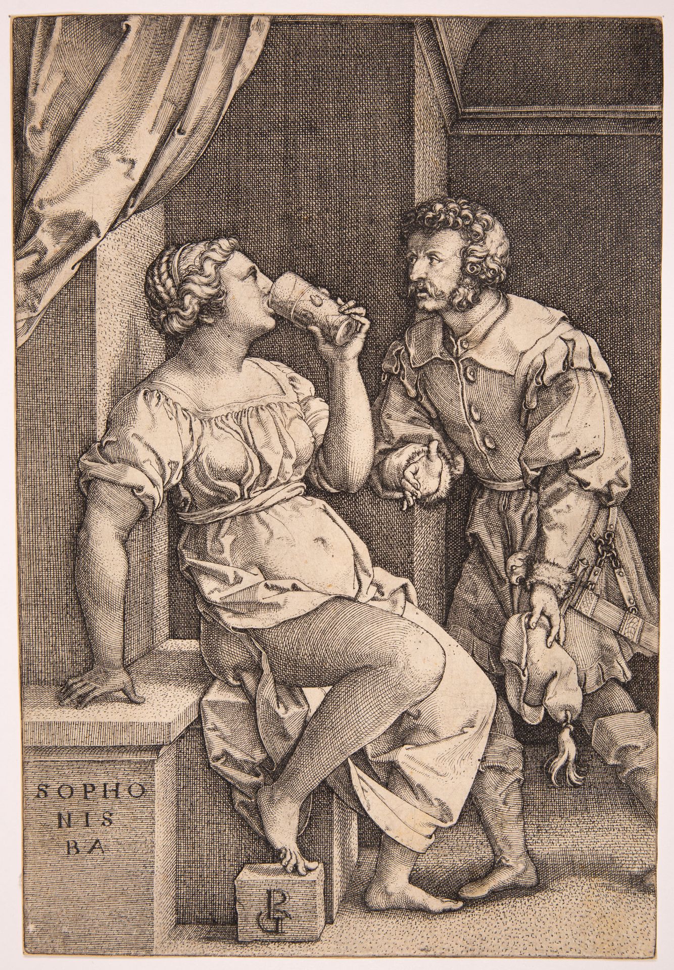 Georg Pencz. Sophonisbe trinkt das Gift. Kupferstich. Hollstein 134, Bartsch 82.