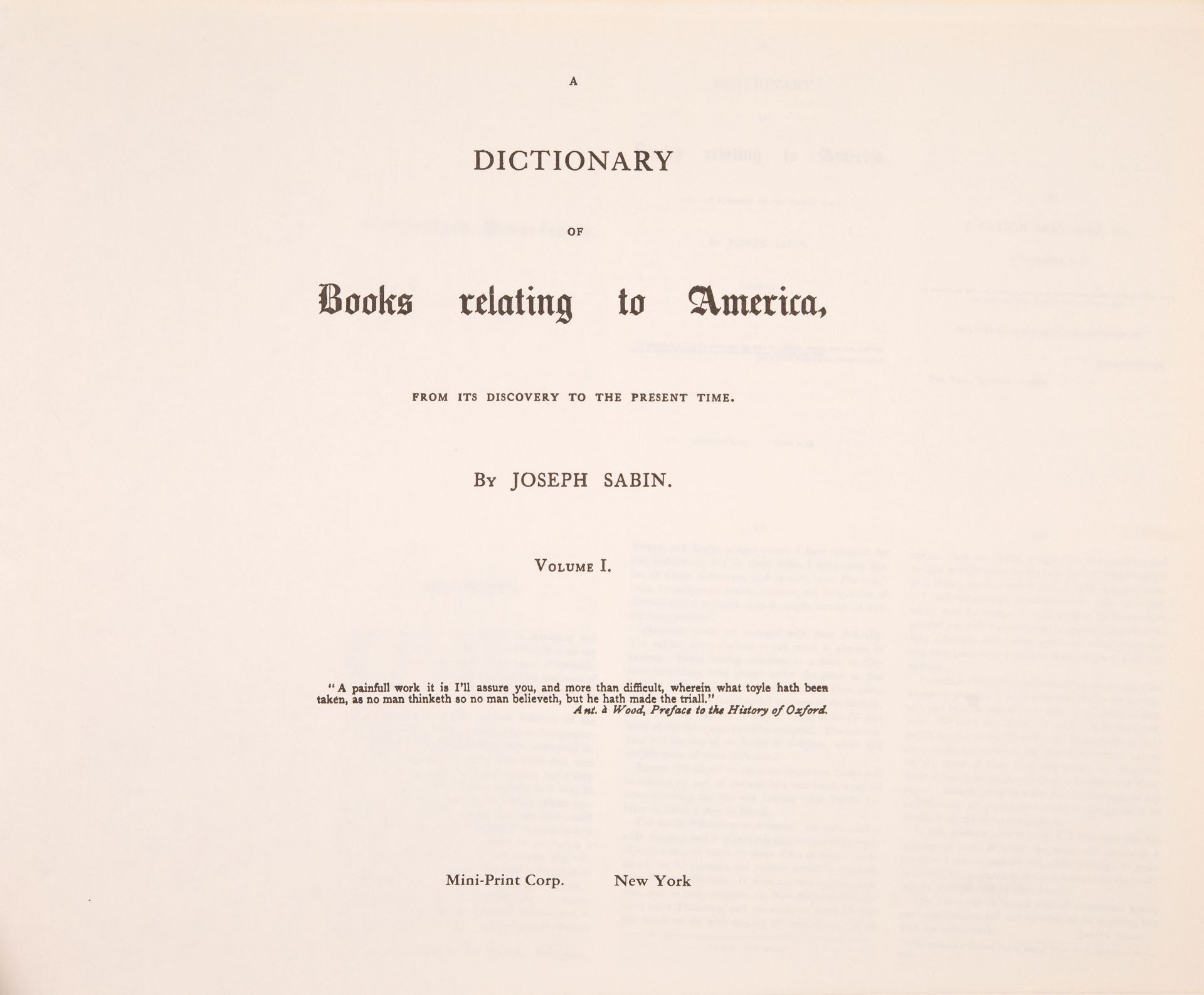 J. Sabin, A dictionary of books relating to America. Mini-Print. 2 Bde. New York [um 1985].