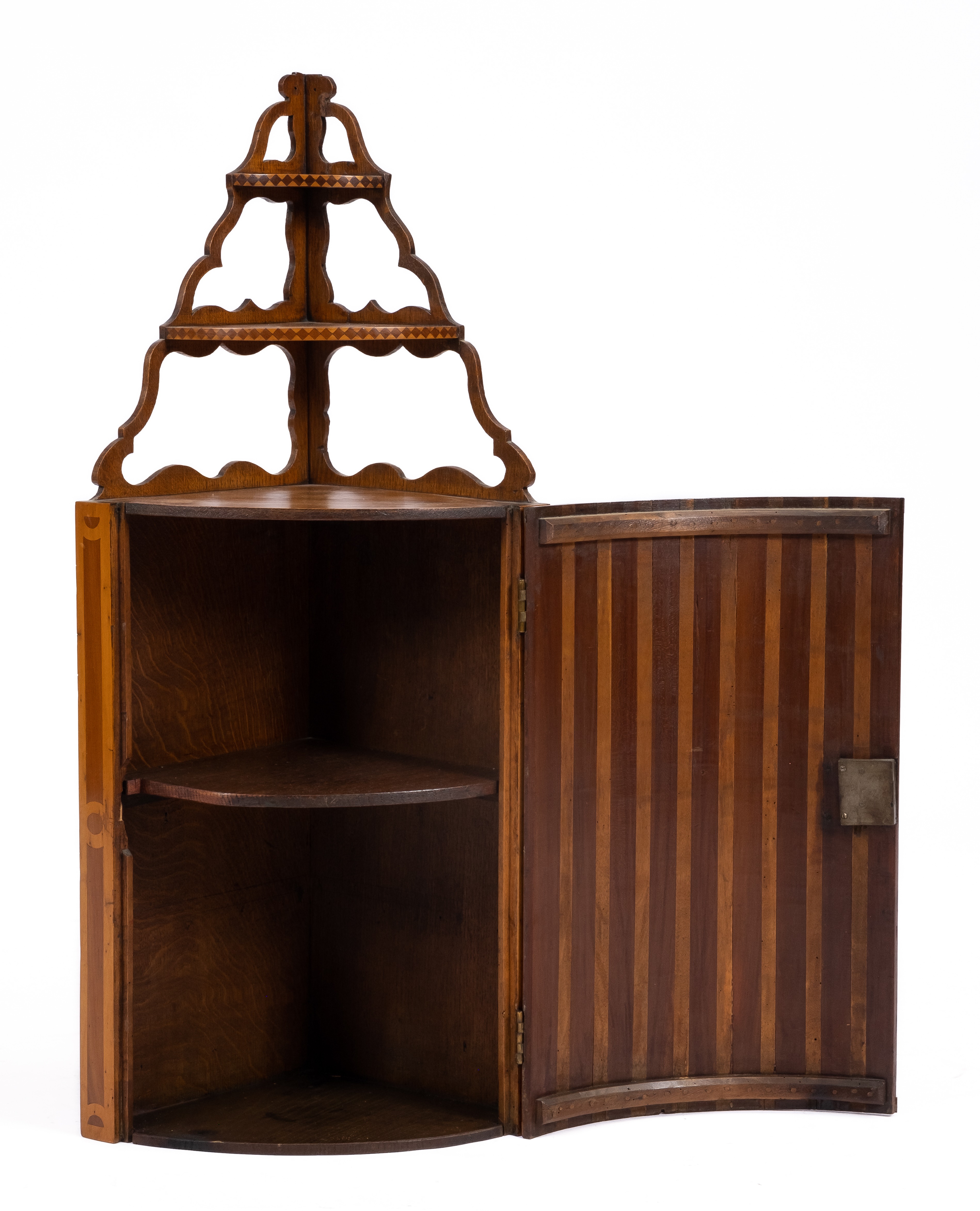 A Louis XVI fruitwood parquetry corner hanging cabinet - Image 3 of 4