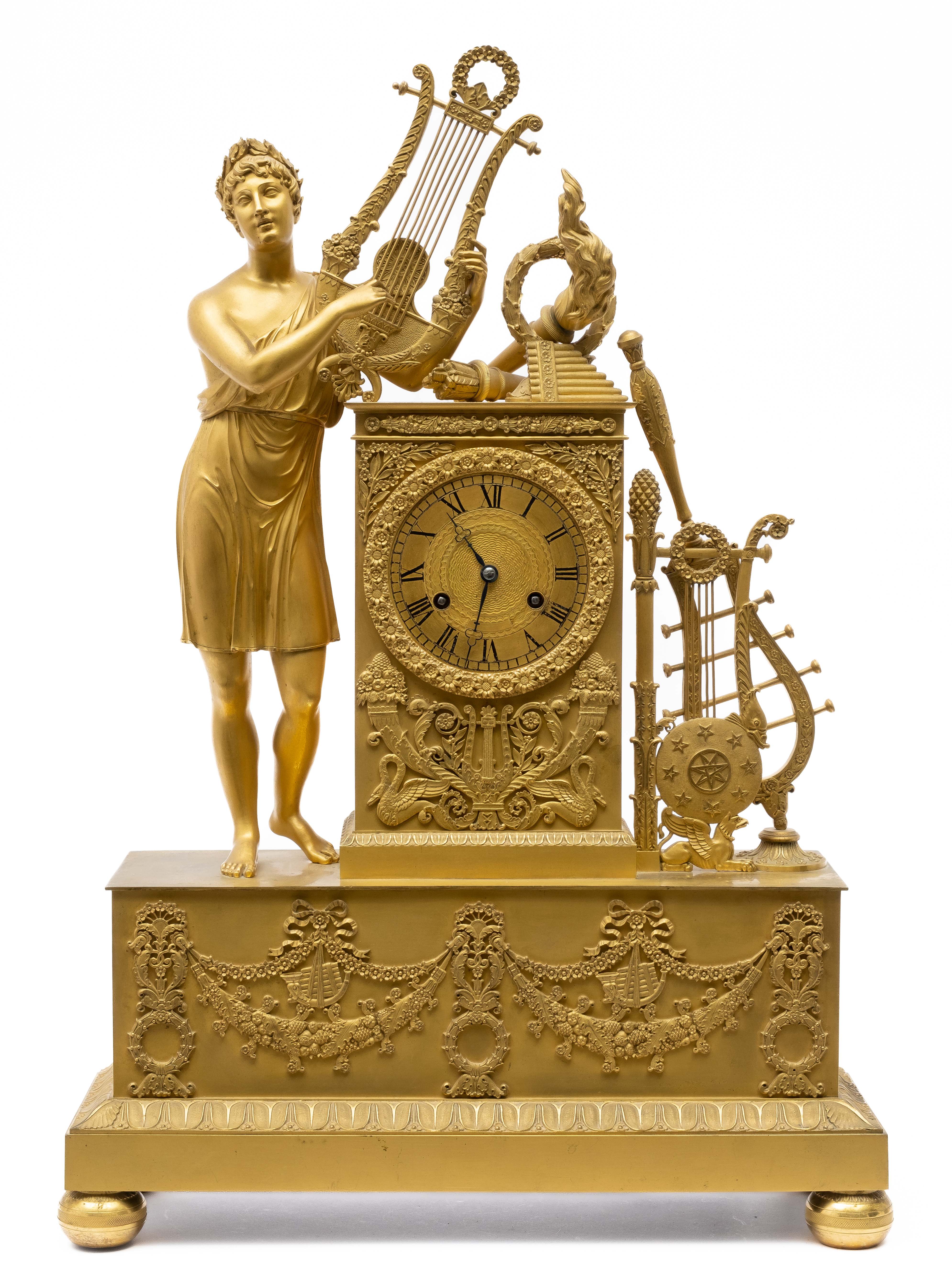 A large Empire ormolu mantel clock