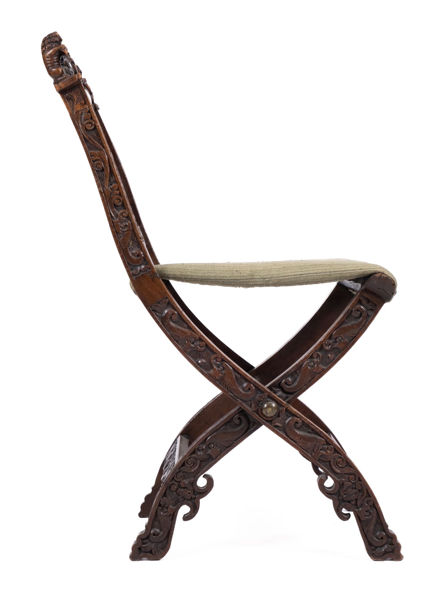 A Dutch carved walnut and ebonised folding chair 'kerkstoel' - Image 3 of 5