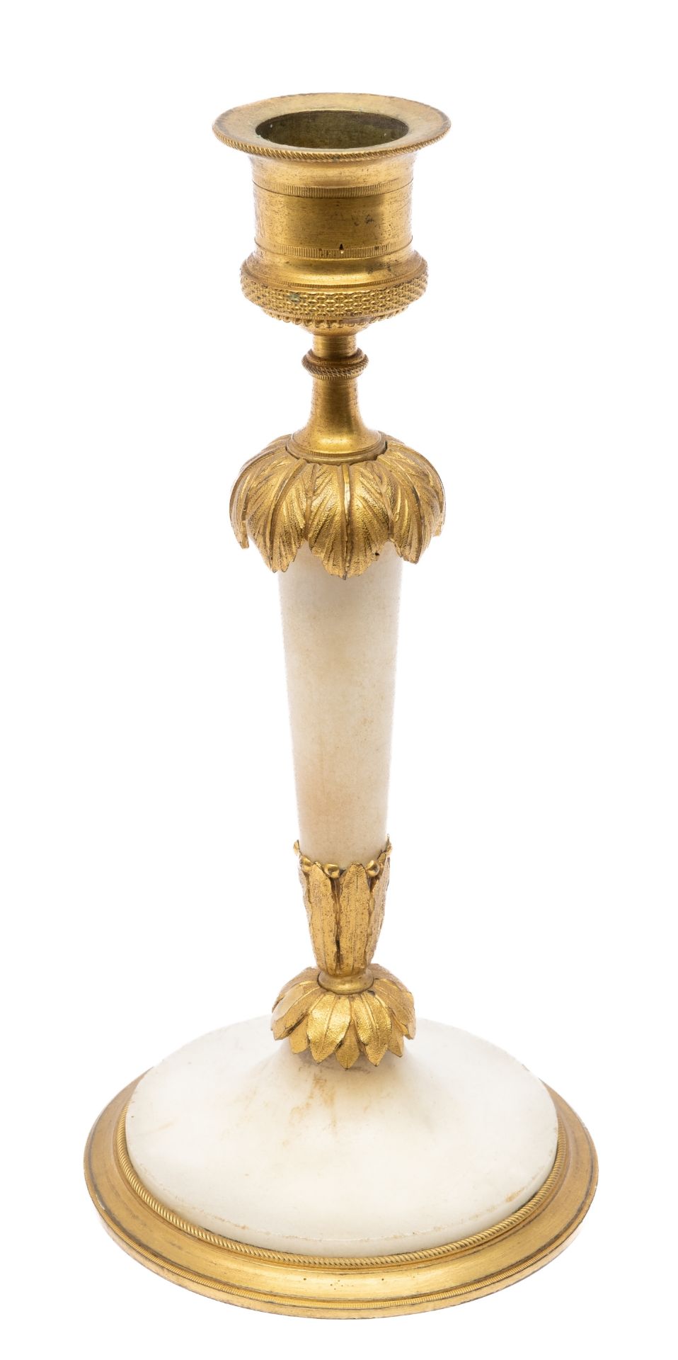 A pair of Louis XVI ormolu and alabaster candlesticks - Image 2 of 3