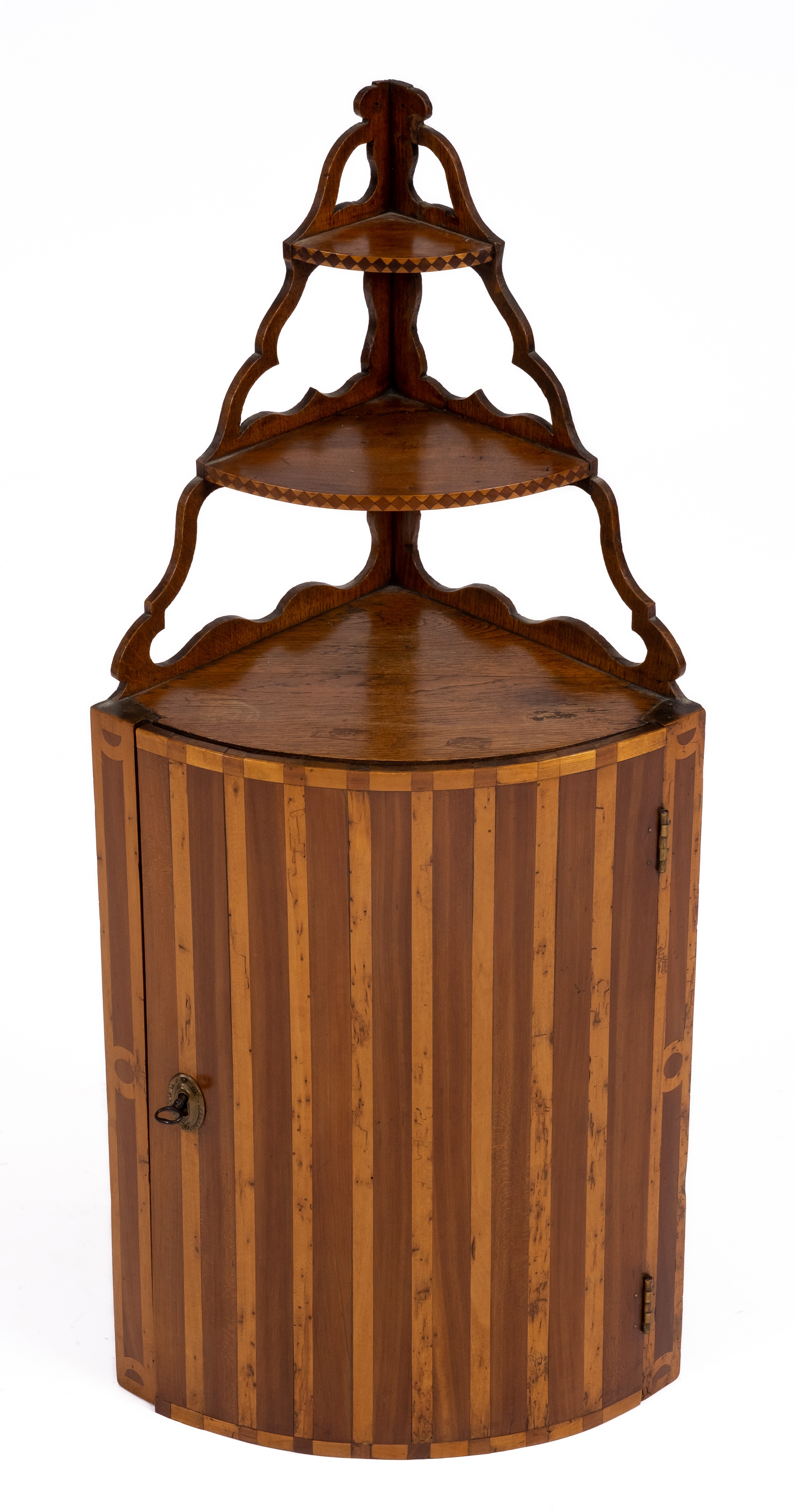 A Louis XVI fruitwood parquetry corner hanging cabinet - Image 2 of 4