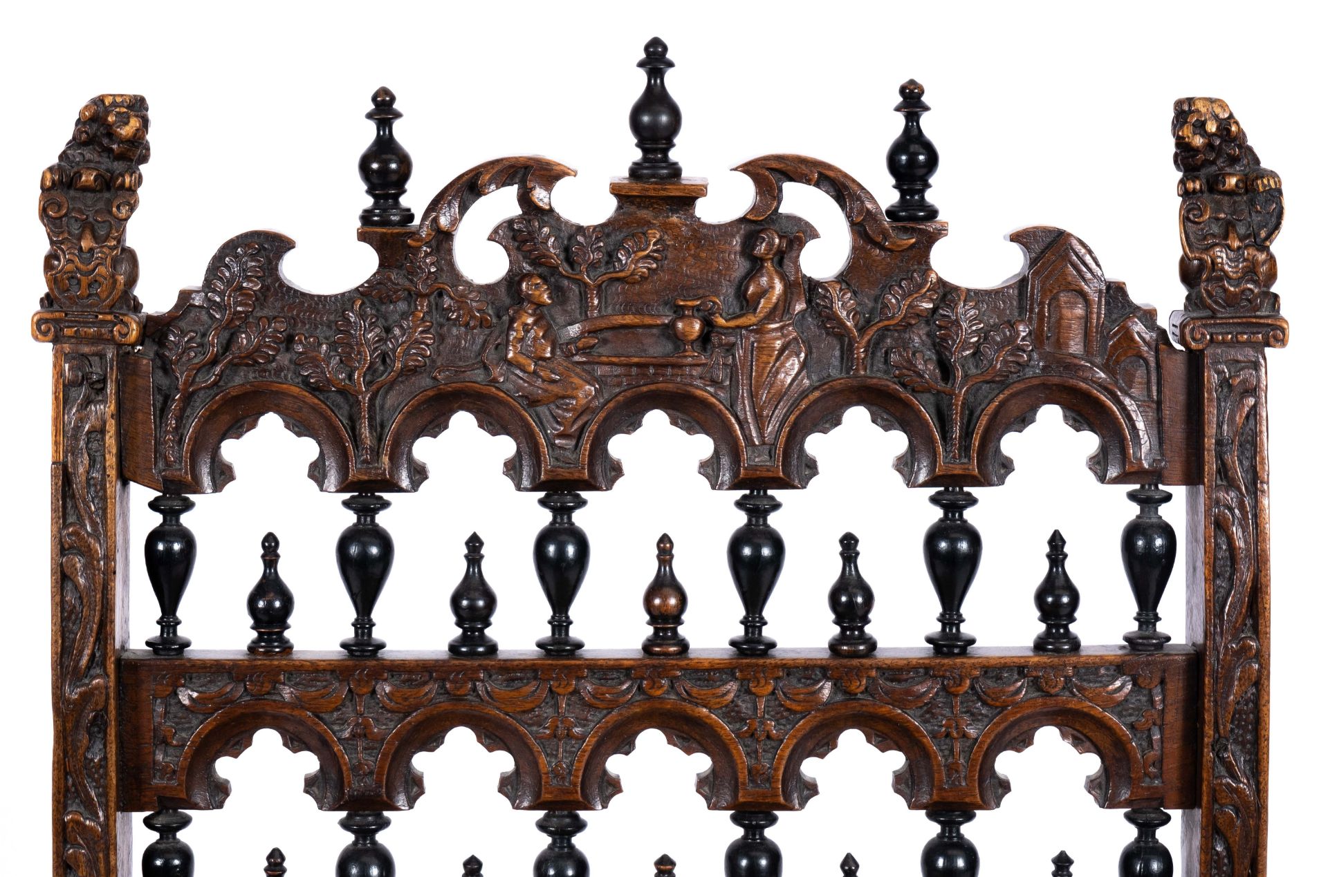 A Dutch carved walnut and ebonised folding chair 'kerkstoel' - Image 5 of 5