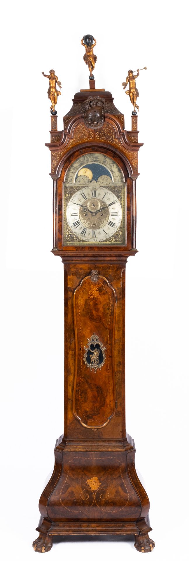 A Dutch burr-walnut longcase clock