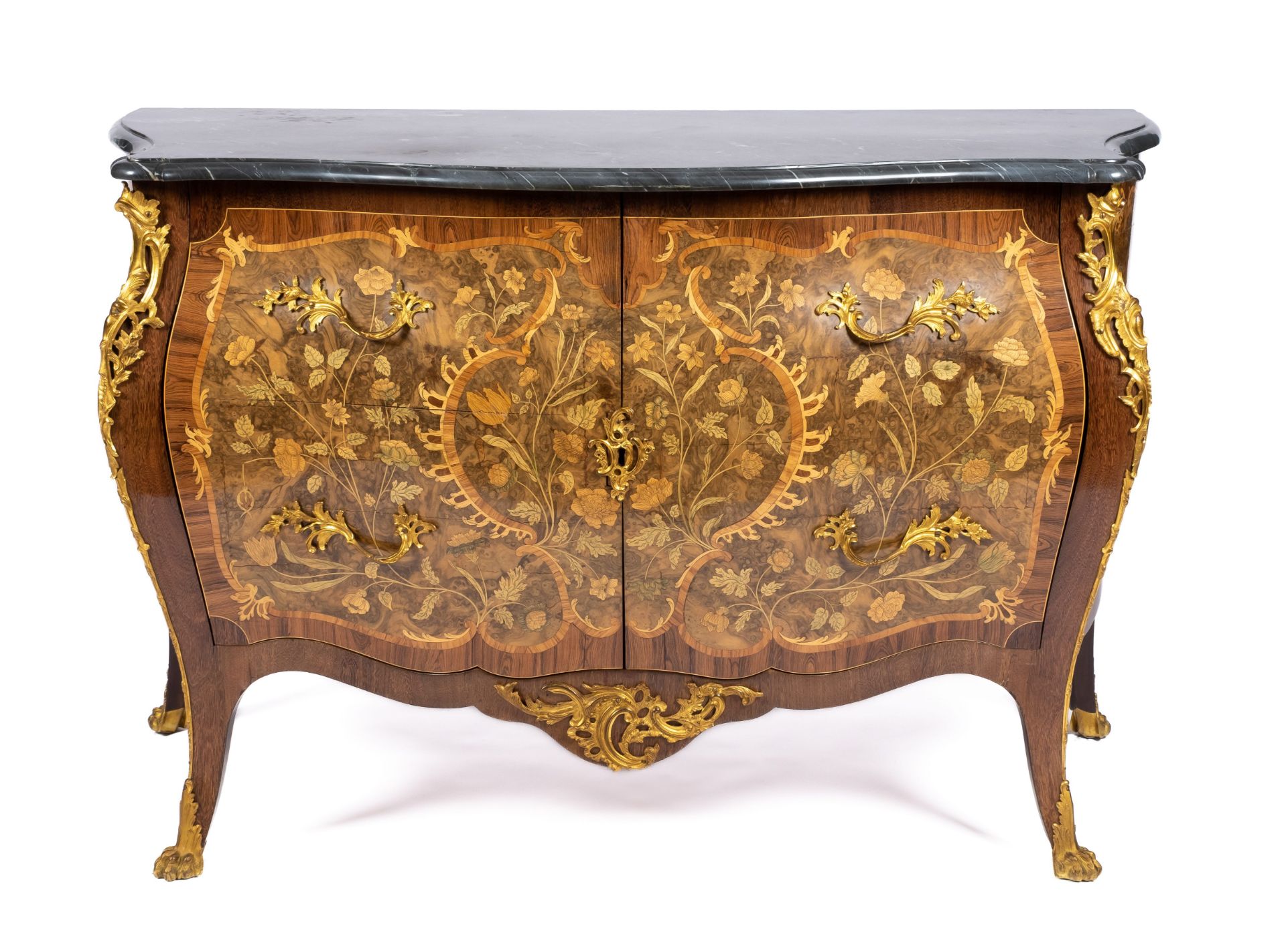 A Dutch ormolu-mounted kingwood, tulipwood, burr-walnut, fruitwood and marquetry commode - Image 2 of 7