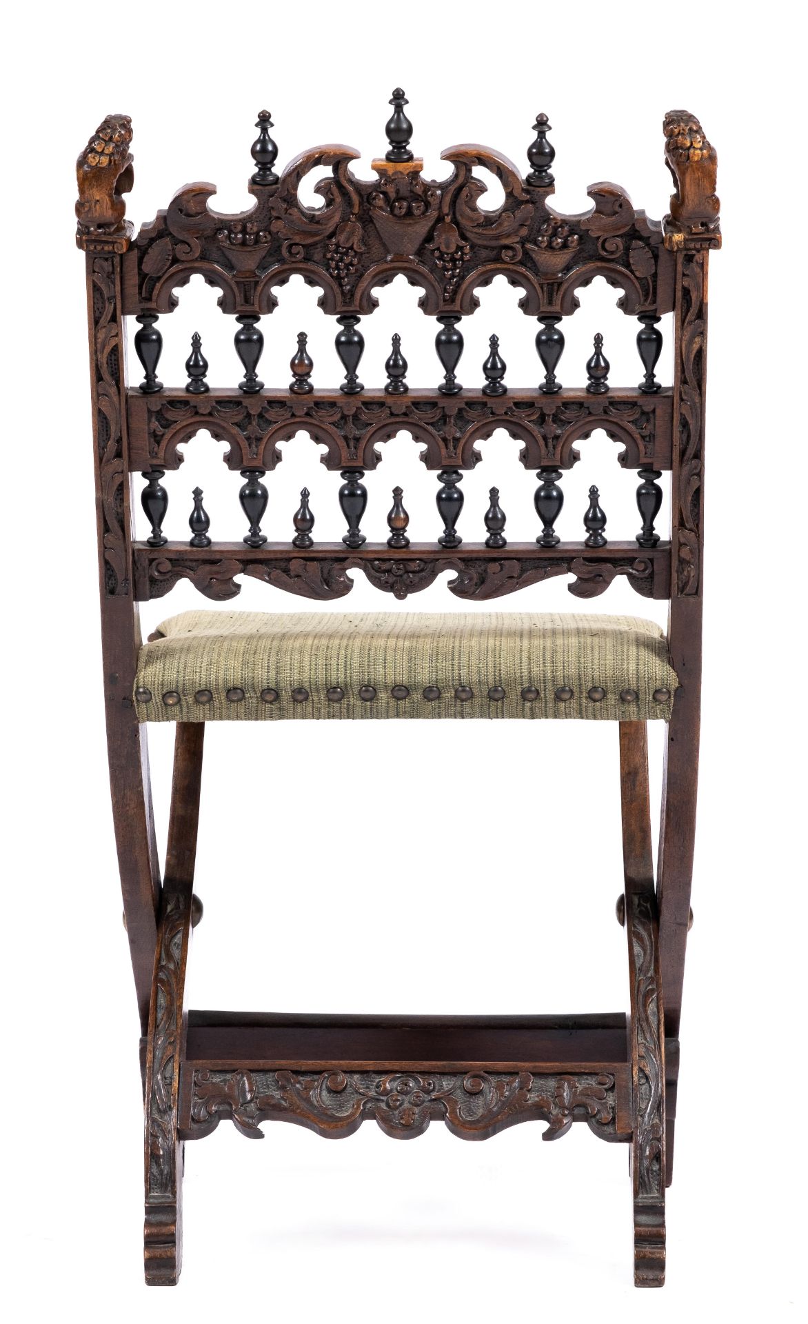 A Dutch carved walnut and ebonised folding chair 'kerkstoel' - Image 4 of 5
