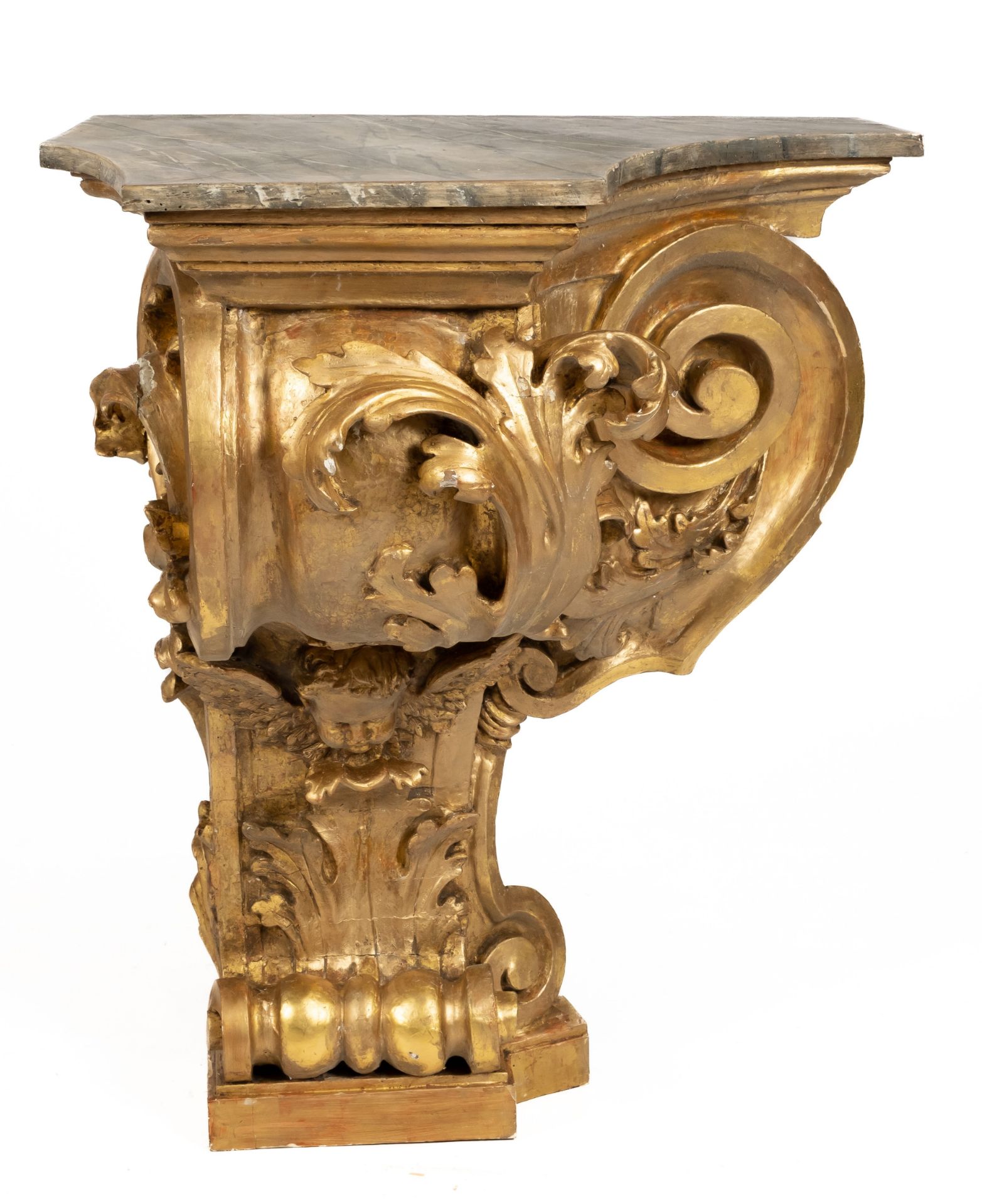 A pair of monumental Italian carved giltwood console tables - Image 4 of 8